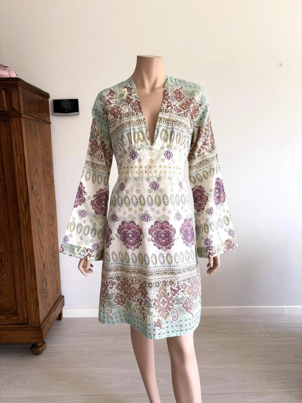 Ligne Kiwi jurk – maat L – boho print – 100% katoen – V‑hals
